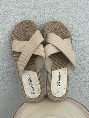 Beige Cross-Strap Women's Sandals